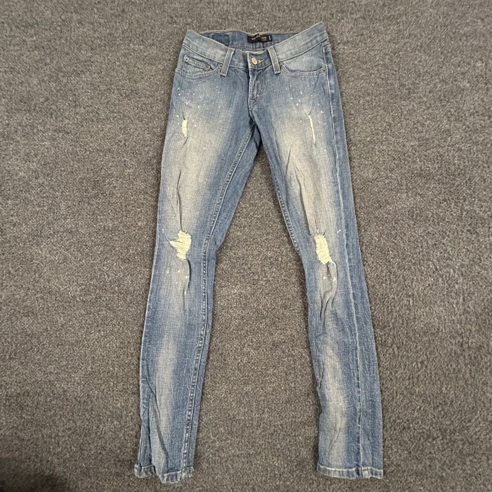 Levi's Jeans Womens Size 0 Blue Too Superlow Skinny Distressed Ripped Splatter
